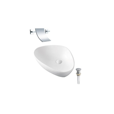 DROP Bath And Kitchen 10'' White Ceramic Specialty Bathroom Sink with Faucet