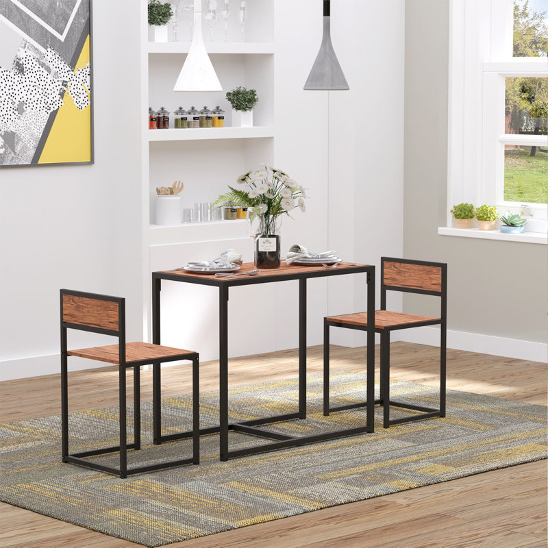 HOMCOM 3-Piece Industrial Dining Table Set For 2, Kitchen Table And Chairs, Dining Room Sets For Small Spaces