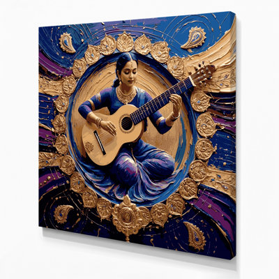 «Music Sitar», art mural sur toile bleue