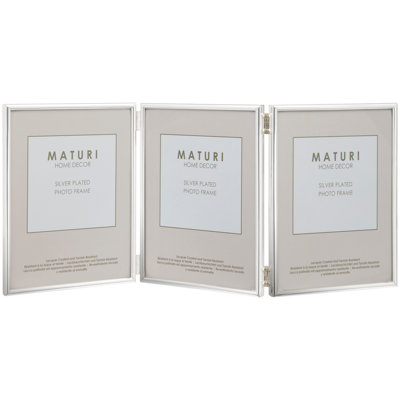 Silver Plated Triple Photo Frame - Thin Edge Portrait