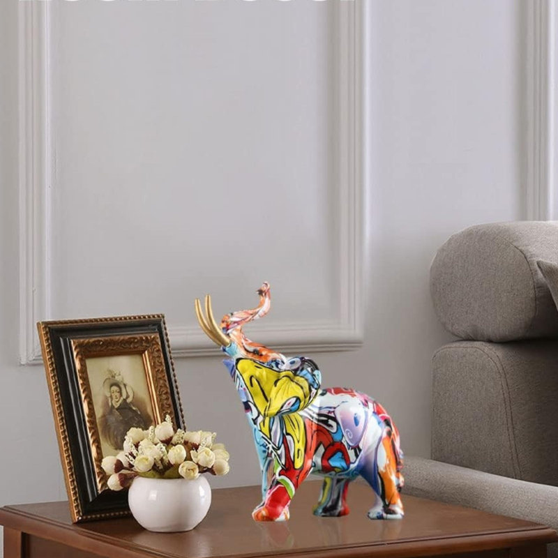 Colorful Graffiti Elephant Statue Resin Art Figurine