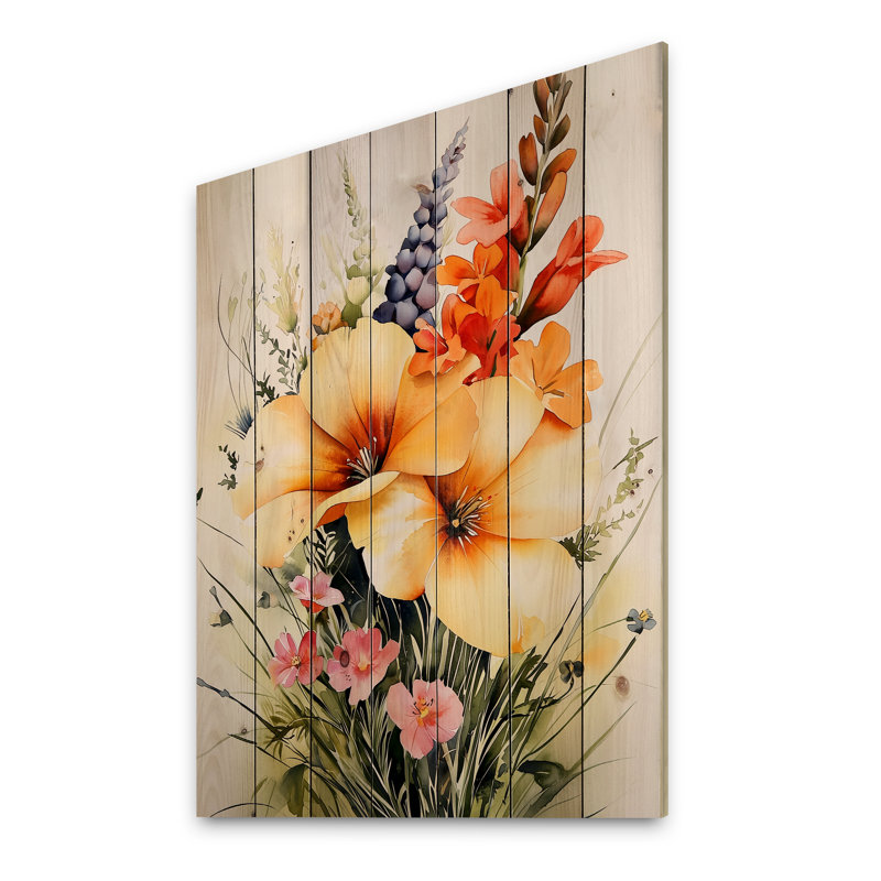 Art floral sur bois de pin naturel, H 40 po x l 30 po