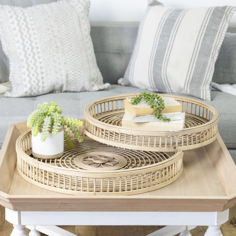 Ensemble de 2 plateaux en rotin