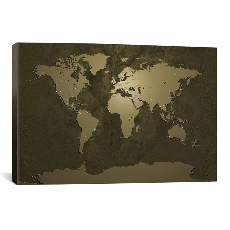 « World (Cities) Map V », impression, Toile, H 12 po x l 18 po x P 1,5 po
