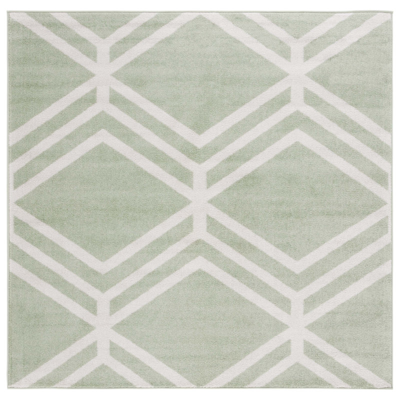 Arrietty Geometric Machine Made Area Rug in Sage/Ivory, Square 6'