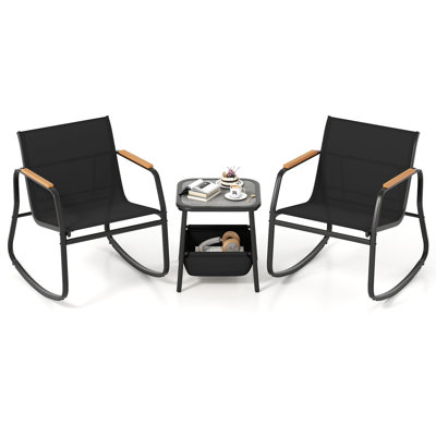 3 Piece Rocking Bistro Set with Metal Frame Chairs