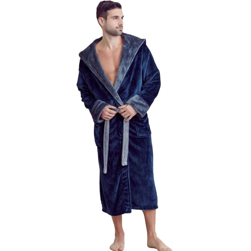 Peignoir mi-mollet avec poches et capuche Yaya, Taille unique, Bleu marine