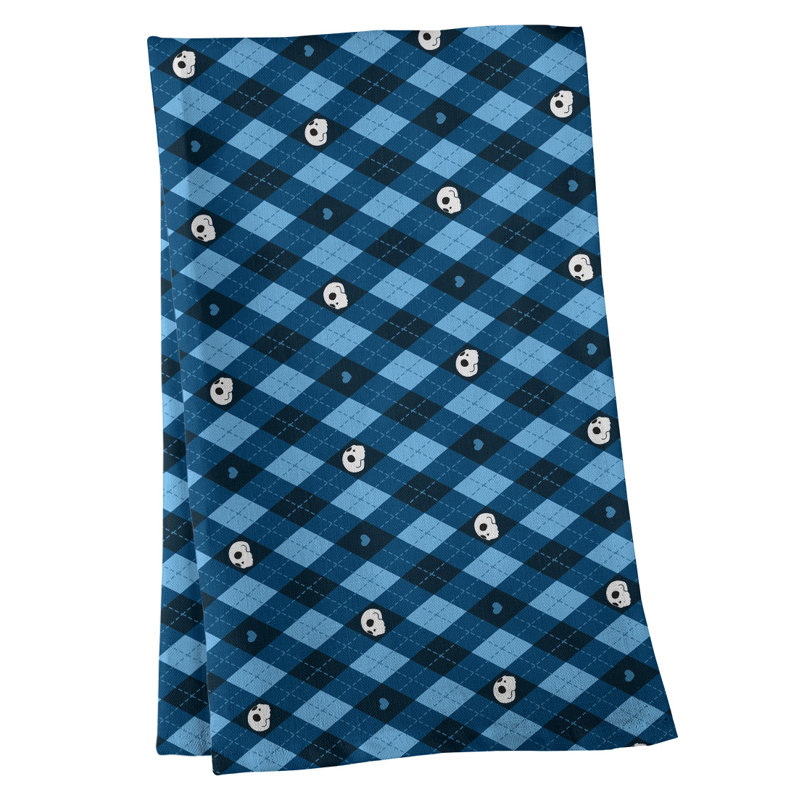 Serviette à thé à motif argyle crânes, Polyester sergé, Bleu