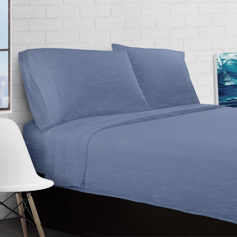 Ella Jayne Soft Heather Jersey Knit 4-Piece Sheet Set, Blue, Queen