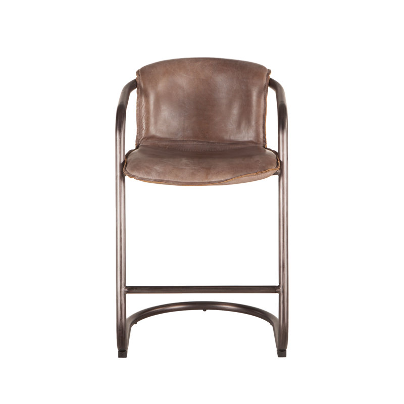 Tabouret de bar et de comptoir Darbonne, Cuir brun jet / cadre bronze rétro