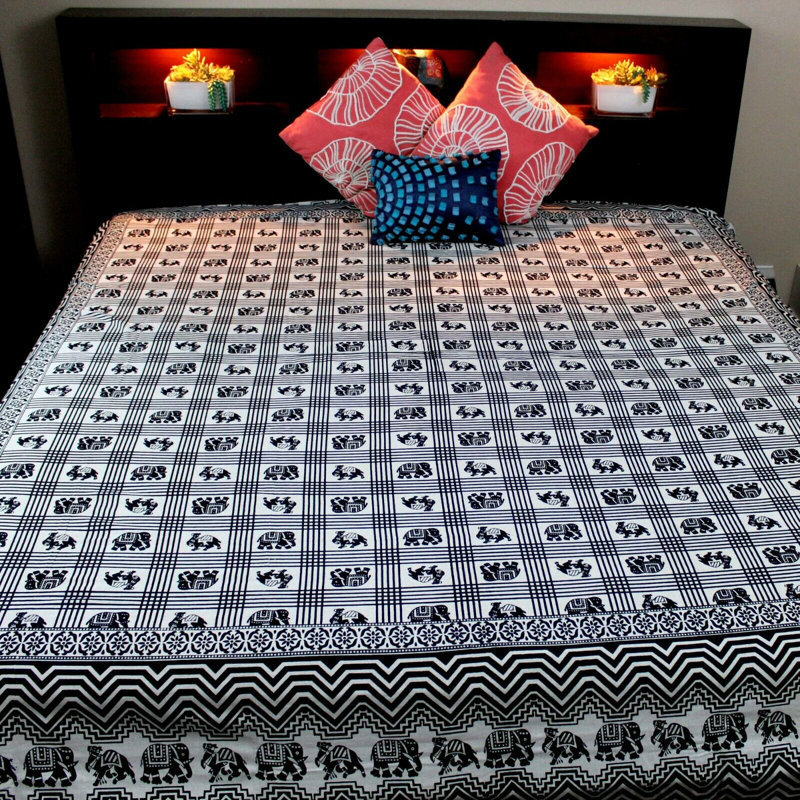 Couvre-lit / couvre-lit 100% coton noir Elephant, Couvre-lit double