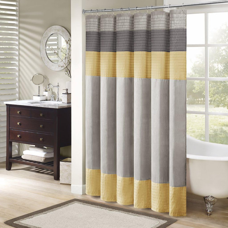 Polyester Shower Curtain Set, Yellow/Grey