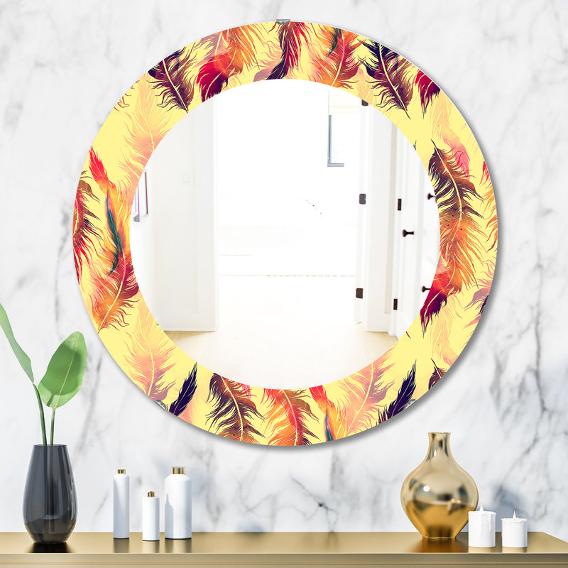 Plumes 13 - Miroir bohémien et éclectique, H 31,5 po x l po
