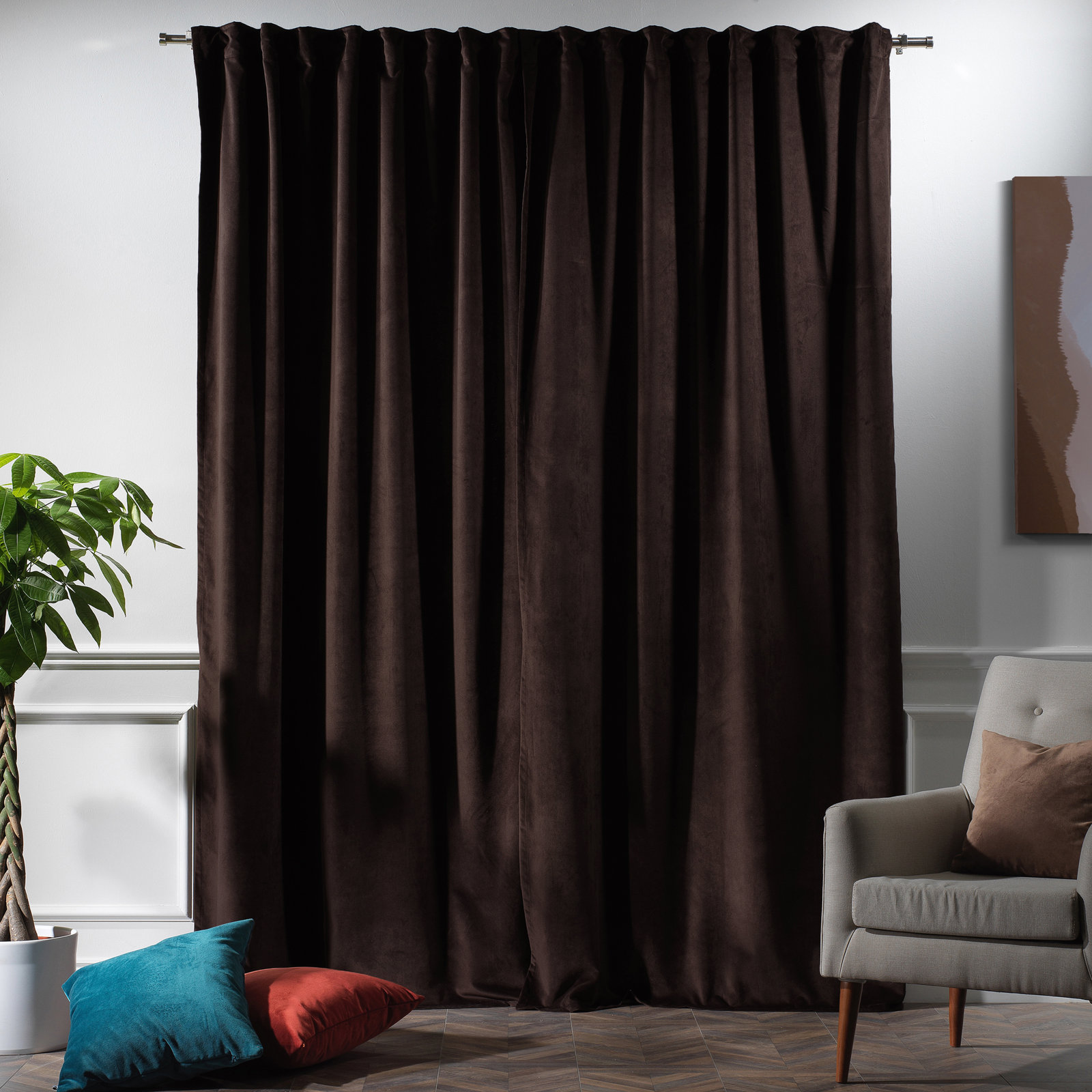 Matte Velvet Extra Wide x Extra Long Custom Made Decorative Double Panel, 52" W x 84" L, 26 Dark Brown