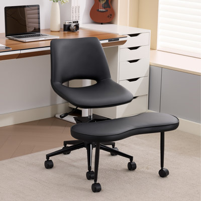 Chaise de bureau ergonomique à jambes croisées avec soutien lombaire élevé - Chaise de bureau à hauteur réglable pour la méditation, le TDAH et le yoga - Chaise large à jambes croisées avec roulettes, noire