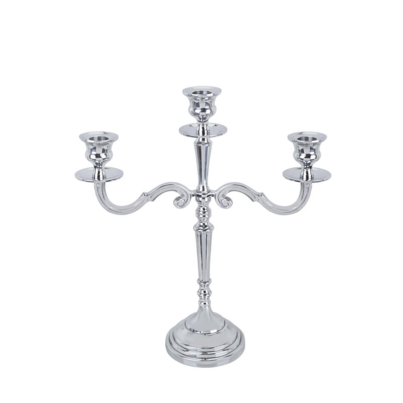 Aspen Creative 16304-11, porte-bougie massif en aluminium nickelé, support de table décoratif pour mariage, repas, fête, décoration intérieure, L 12 1/4 po x l 4 1/4 po x H 13 3/4 po