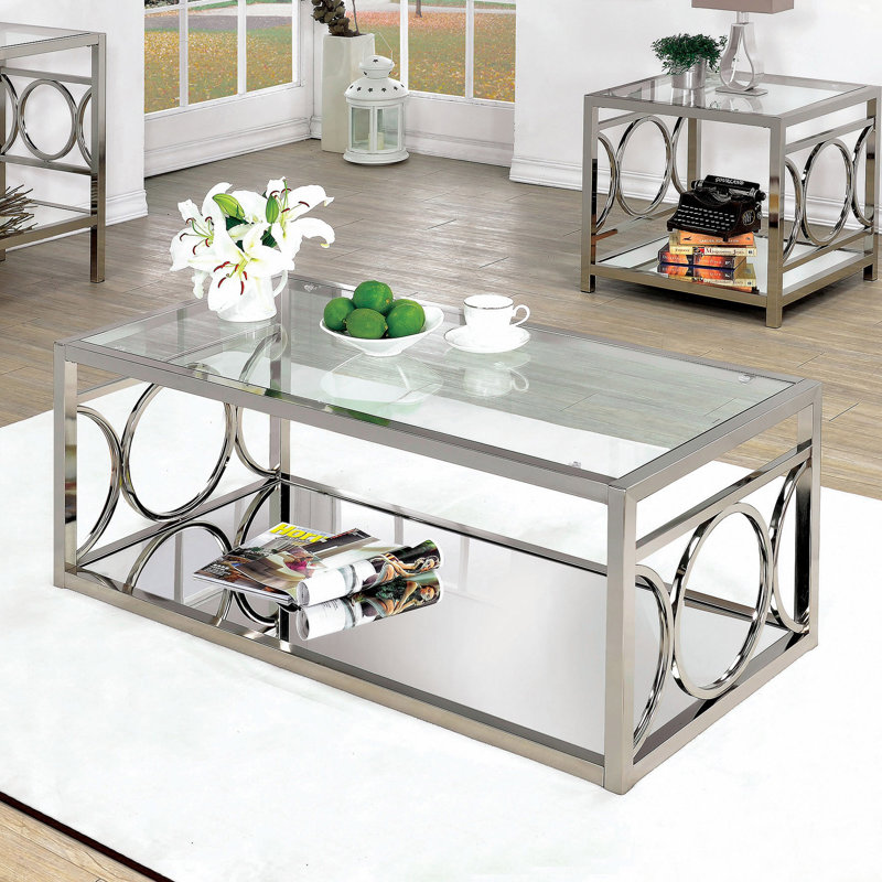 Hampshire Floor Shelf Coffee Table with Storage, Chrome