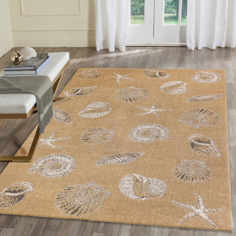 Tapis intérieur / extérieur brun clair Saldanha, Rectangle 7 pi 10 po x 9 pi 10 po
