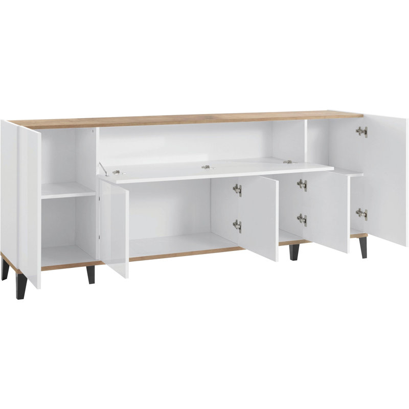 Hodapp 200cm Sideboard, White Glossy/Maple Pereira