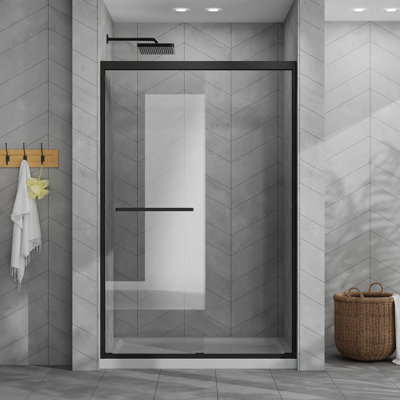 Goodyo 48"x72" Sliding Shower Door Combo w/ 48" White Acrylic Shower Base, Aluminum Framed Double Sliding Door, Tempered Glass Door, Matte Black