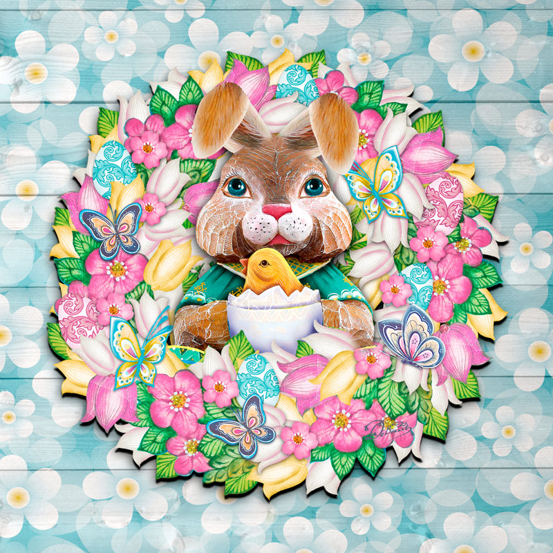 Easter Bunny Wreath Spring Holiday Door Hanger