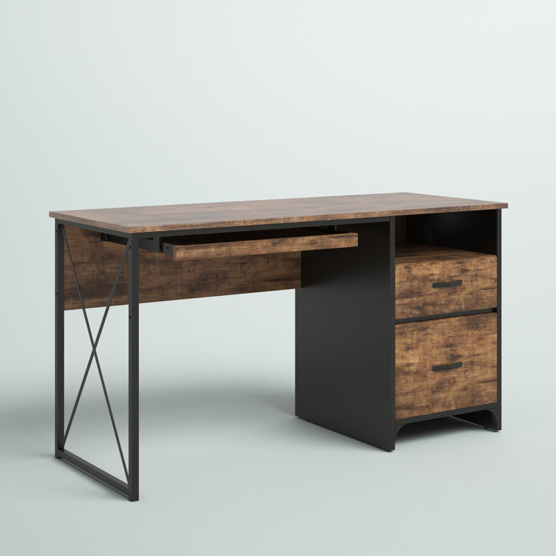 Bureau d'écriture avec plateau pour clavier Labelle, Brun rustique