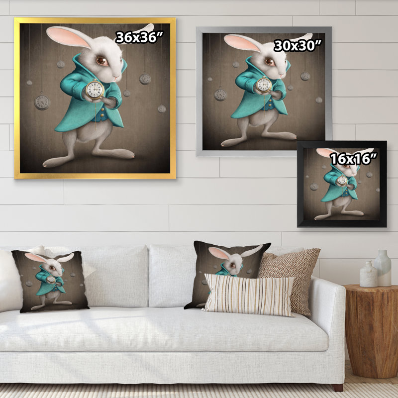 Lapin blanc Alice au pays des merveilles - photographie sur toile, Cadre photo doré, H 36 po x l 36 po