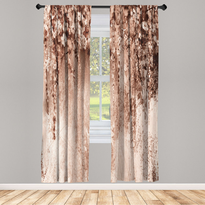 Microfiber Floral Semi-Sheer Rod Pocket Curtain Panels, 28" W x 63" L, Mahogany/White