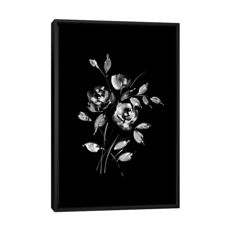 «White Bouquet», reproduction sur toile, H 26 po x l 18 po x P 1,5 po, Toile avec cadre noir, Pas de tapis