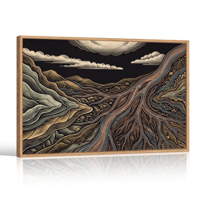 «Earthy Toned Illustration of Winding River and Mountains», art mural sur toile