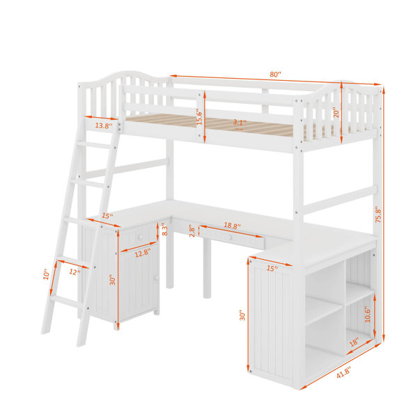 Harriet Bee Twin Size Loft Bed With Drawers, Cabinet, Shelves And Desk ...