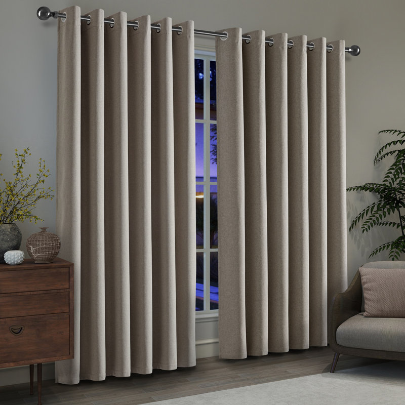 Linen Blend Blackout Curtain Panel Pair, 168cm Width x 228cm Drop, Mink