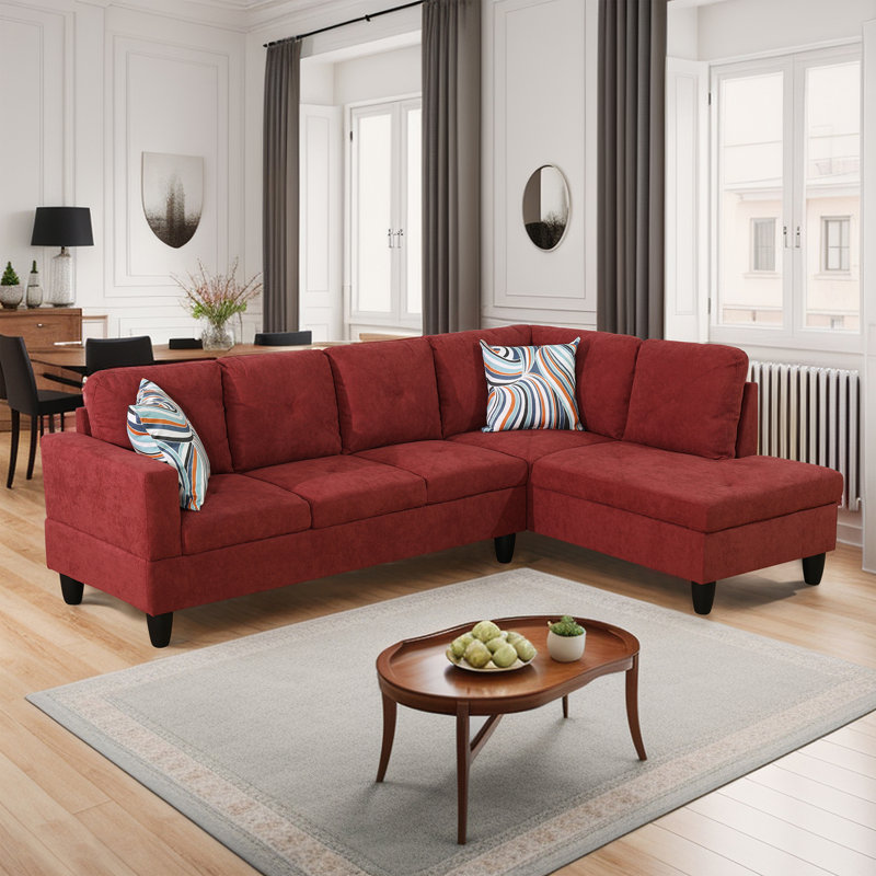 Ensemble de canapé modulaire en L avec coussins de dossier 2 pièces Red Velvet, Velours rouge
