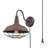 Industrial Vintage Rust Wall Light Fixture With Wire Cage, Gooseneck Design, Plug-In Or Hardwired