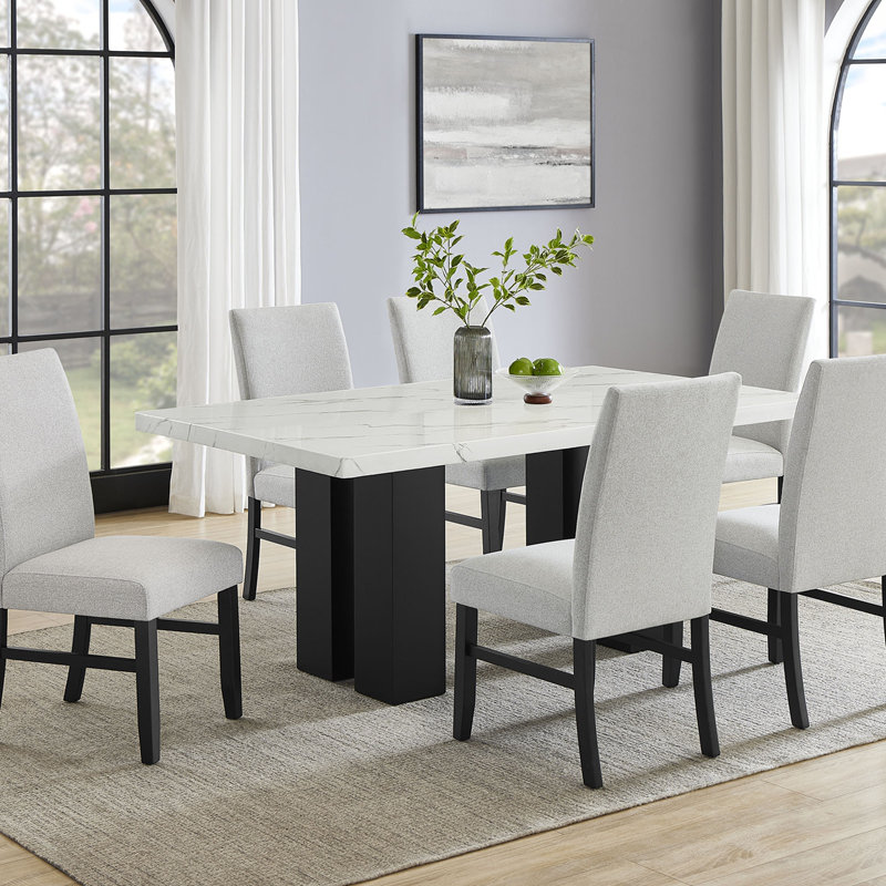 Ensemble de salle à manger Mobilier de salle à manger rectangulaire blanc, 5 pièces: table, 4 chaises