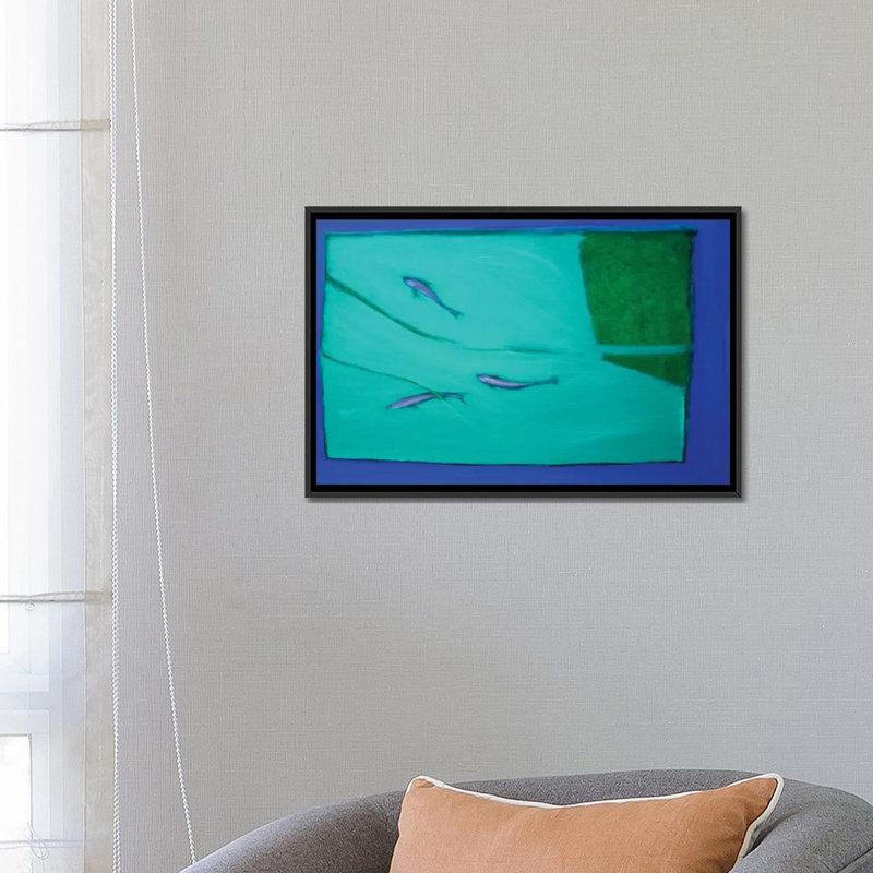 «Three Fish», reproduction d'art sur toile tendue, H 18 po x l 26 po x P 1,5 po, Toile avec cadre noir, Pas de tapis