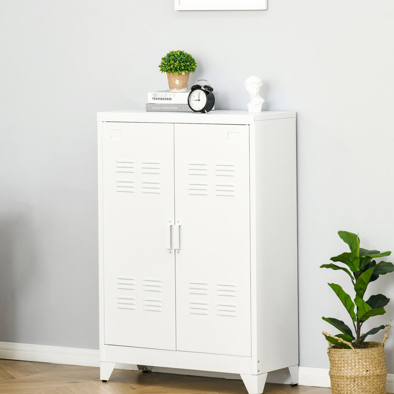 Armoire de rangement en métal blanche avec portes doubles et tablettes réglables, l 29,5 po x P 13 po, H 43,25 po pour le garage et la maison