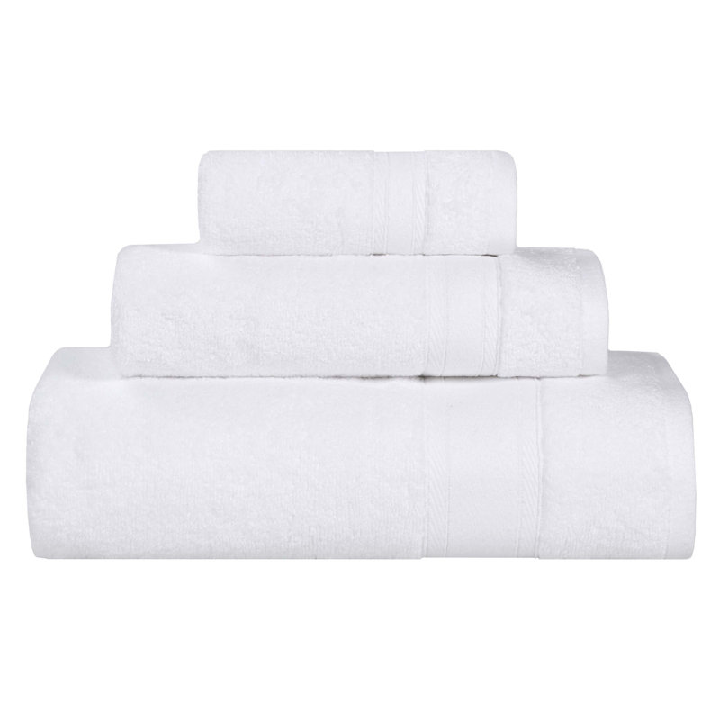 Belmont Zero Twist Cotton Medium Weight Soft Absorbent, White, 3 Piece Towel Set