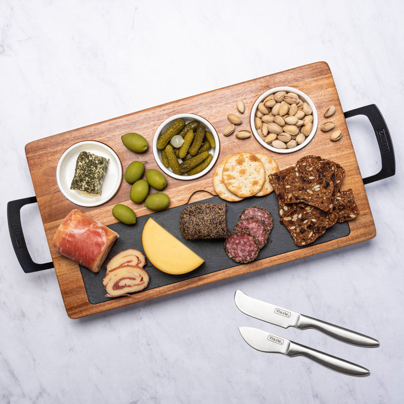 Viking 7pc Acacia Wood Slate Cheese Board/Charcuterie Set