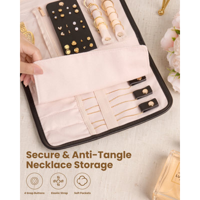 Jewelry Travel Organizer, Foldable PU Leather Pouch