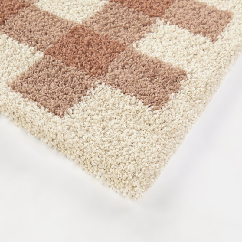 Tapis rose à poils longs March Gingham, Rectangle 5 pi 3 po x 7 pi