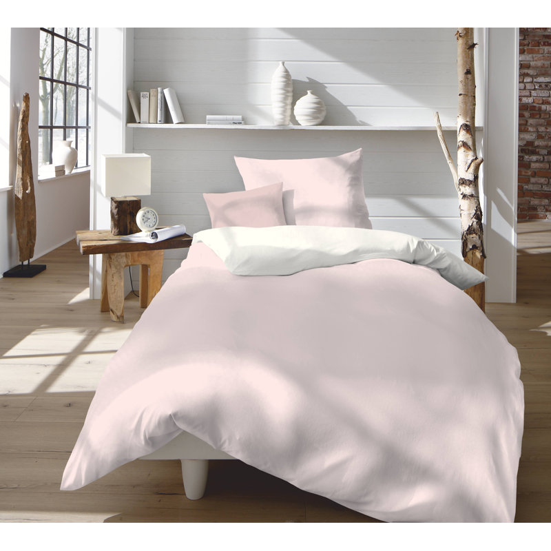 Halbleinen Provence W 37 TC Reversible Duvet Cover Set, 240 x 220cm - 2 Pillowcases (80 x 80 cm), Pink