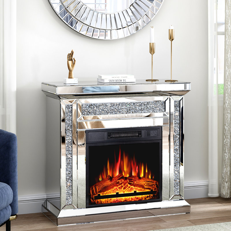 Ghita 80cm Mirrored Glass Electric Fireplace Crushed Diamond Home Decor