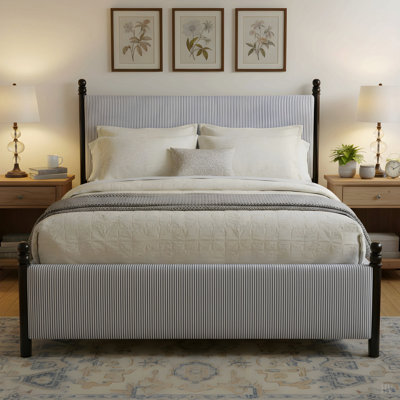 48-inch Striped Rubberwood Upholstered Bed