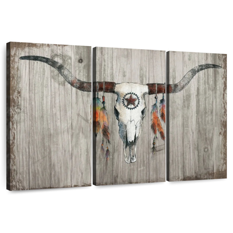 Khorn Longhorn sur bois gris foncé, H 24 po x l 38 po