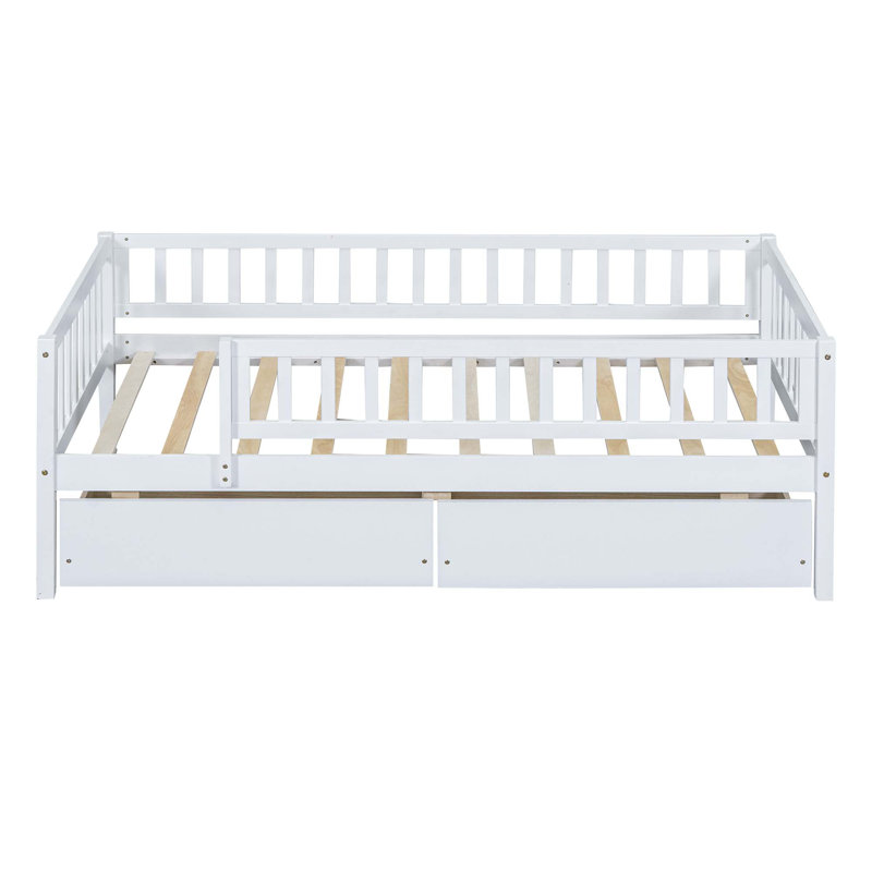 Kallel Daybed with Two Drawers and Guardrails, Twin, White