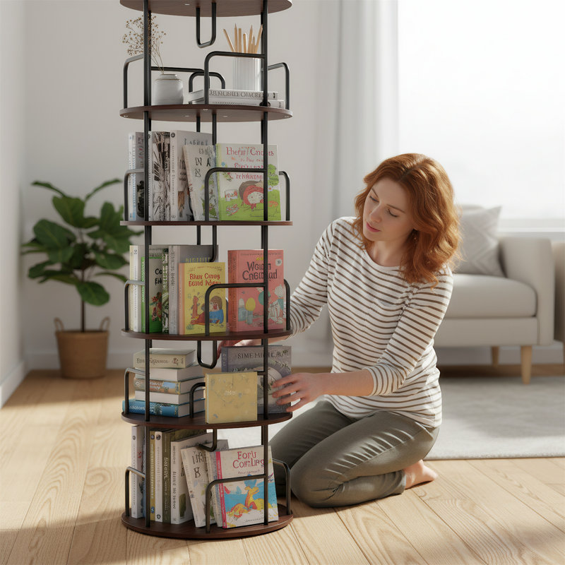 Tour à 5 niveaux avec bibliothèque pivotante à 360 degrés, Noyer brun