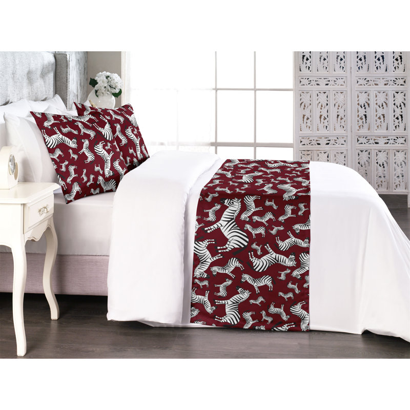 Ensemble de chemin de lit Ambesonne Zebra Wild Art Illustration Framboise et blanc, Très grand lit