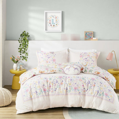 Housse de couette réversible en coton avec éléphants et girafes pour lit