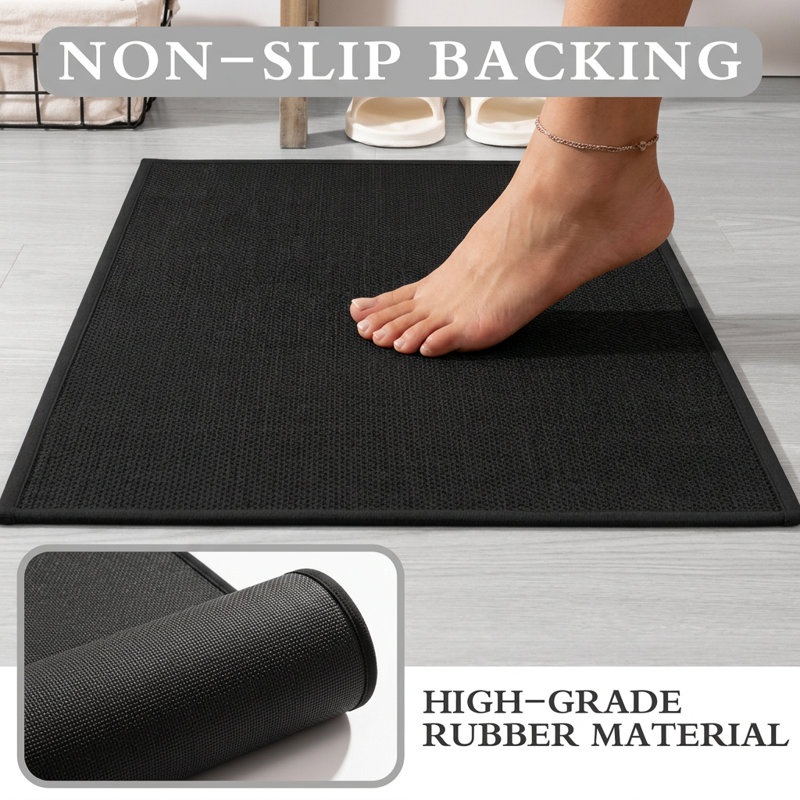 Ensemble de tapis de bain 3 pièces à aspect lin texturé avec envers antidérapant, Noir